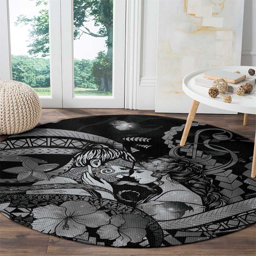 Maori Romantic Valentine Round Carpet The Hongi Kiss Black Galaxy