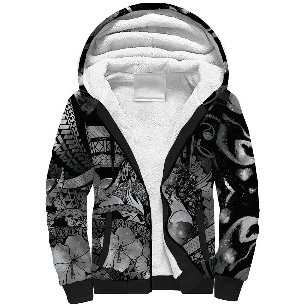 Personalised Maori Romantic Valentine Sherpa Hoodie The Hongi Kiss Black Galaxy DT05 Unisex Black - Polynesian Pride