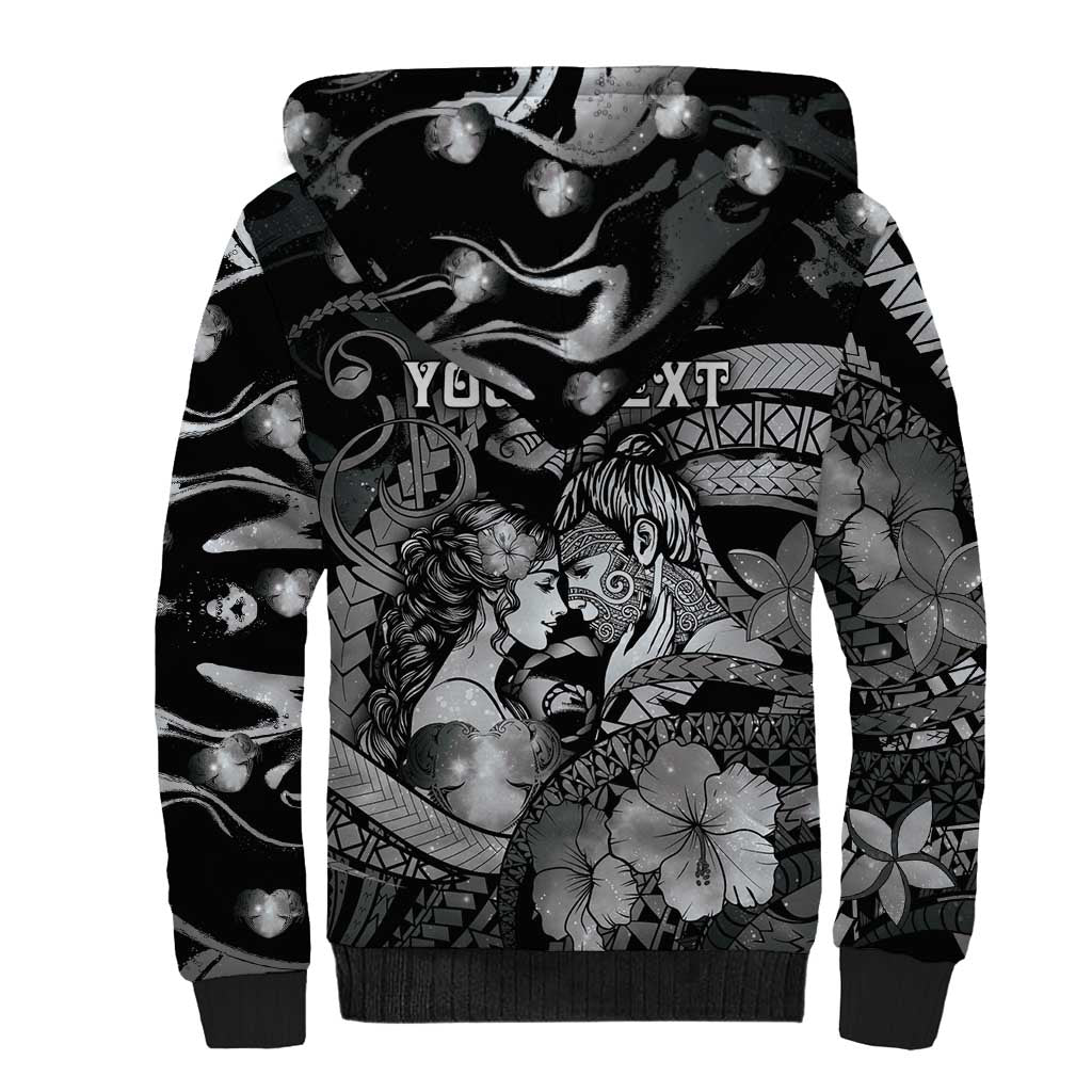 Personalised Maori Romantic Valentine Sherpa Hoodie The Hongi Kiss Black Galaxy DT05 - Polynesian Pride