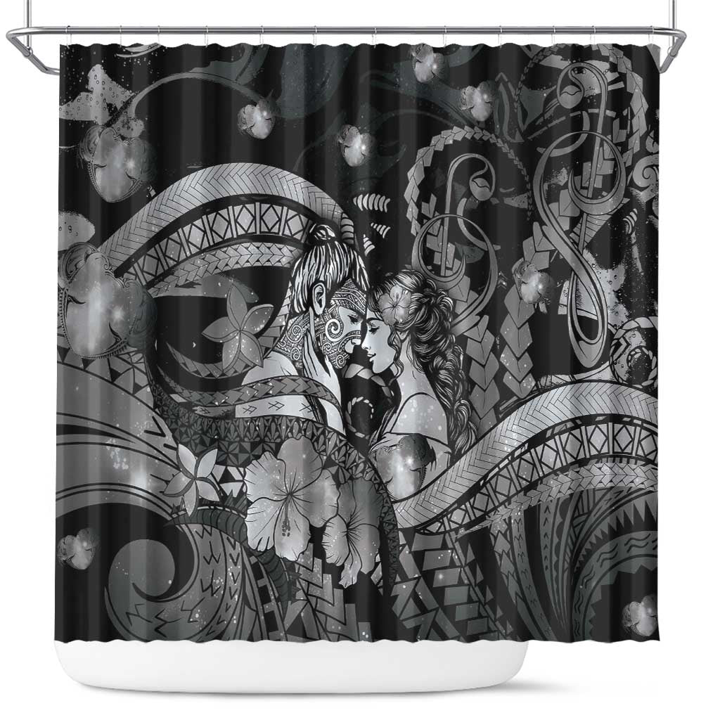 Maori Romantic Valentine Shower Curtain The Hongi Kiss Black Galaxy DT05 Black - Polynesian Pride