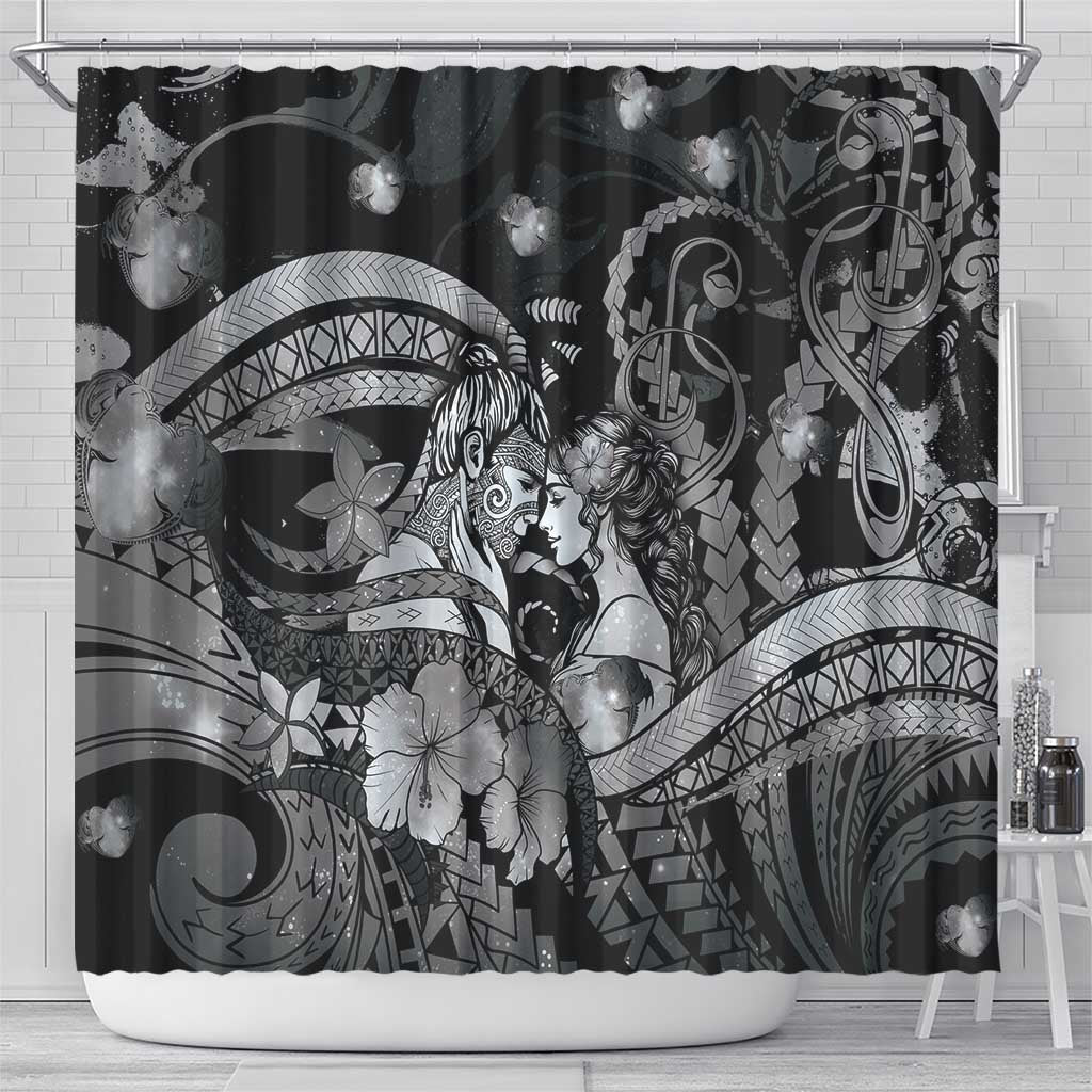 Maori Romantic Valentine Shower Curtain The Hongi Kiss Black Galaxy DT05 - Polynesian Pride