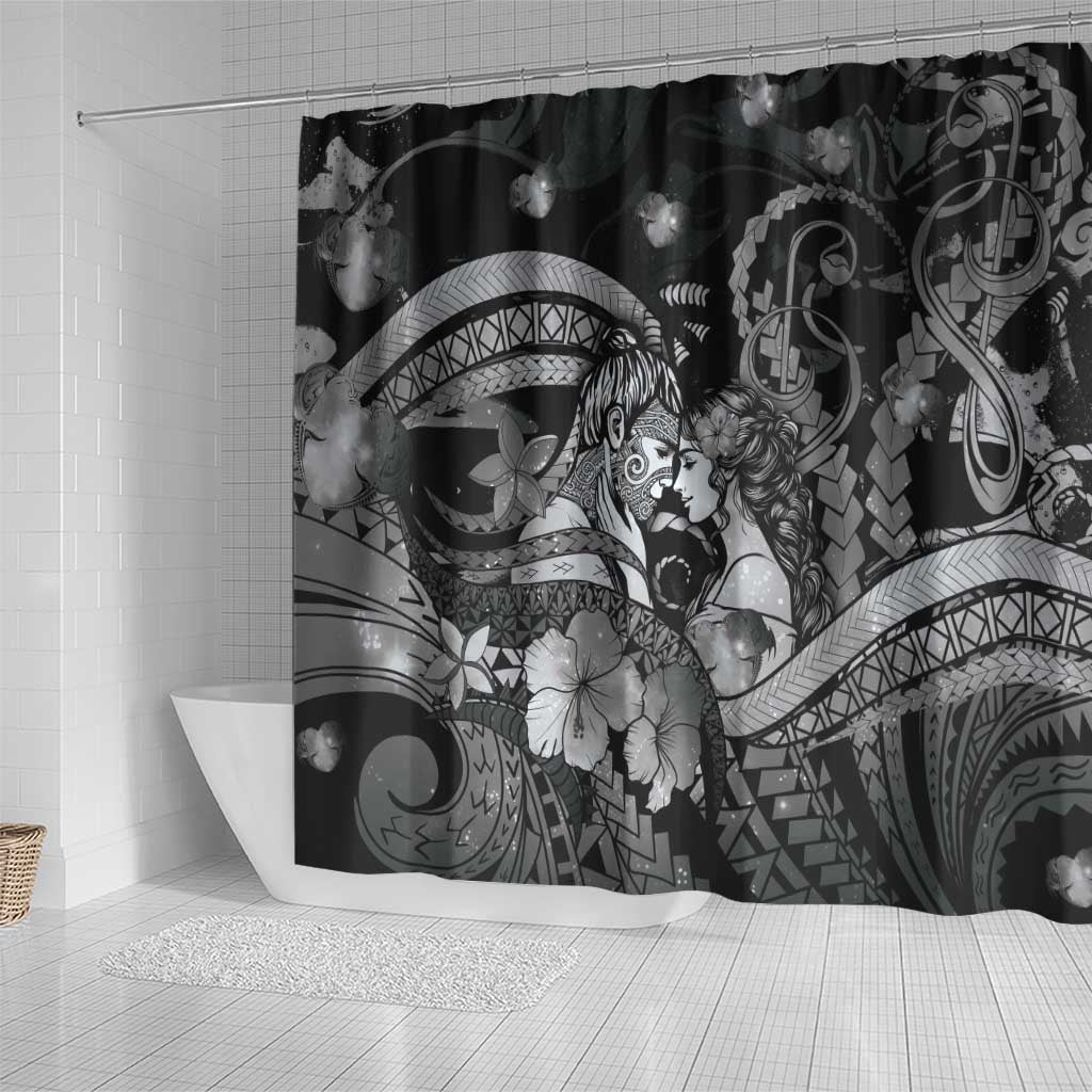 Maori Romantic Valentine Shower Curtain The Hongi Kiss Black Galaxy DT05 - Polynesian Pride