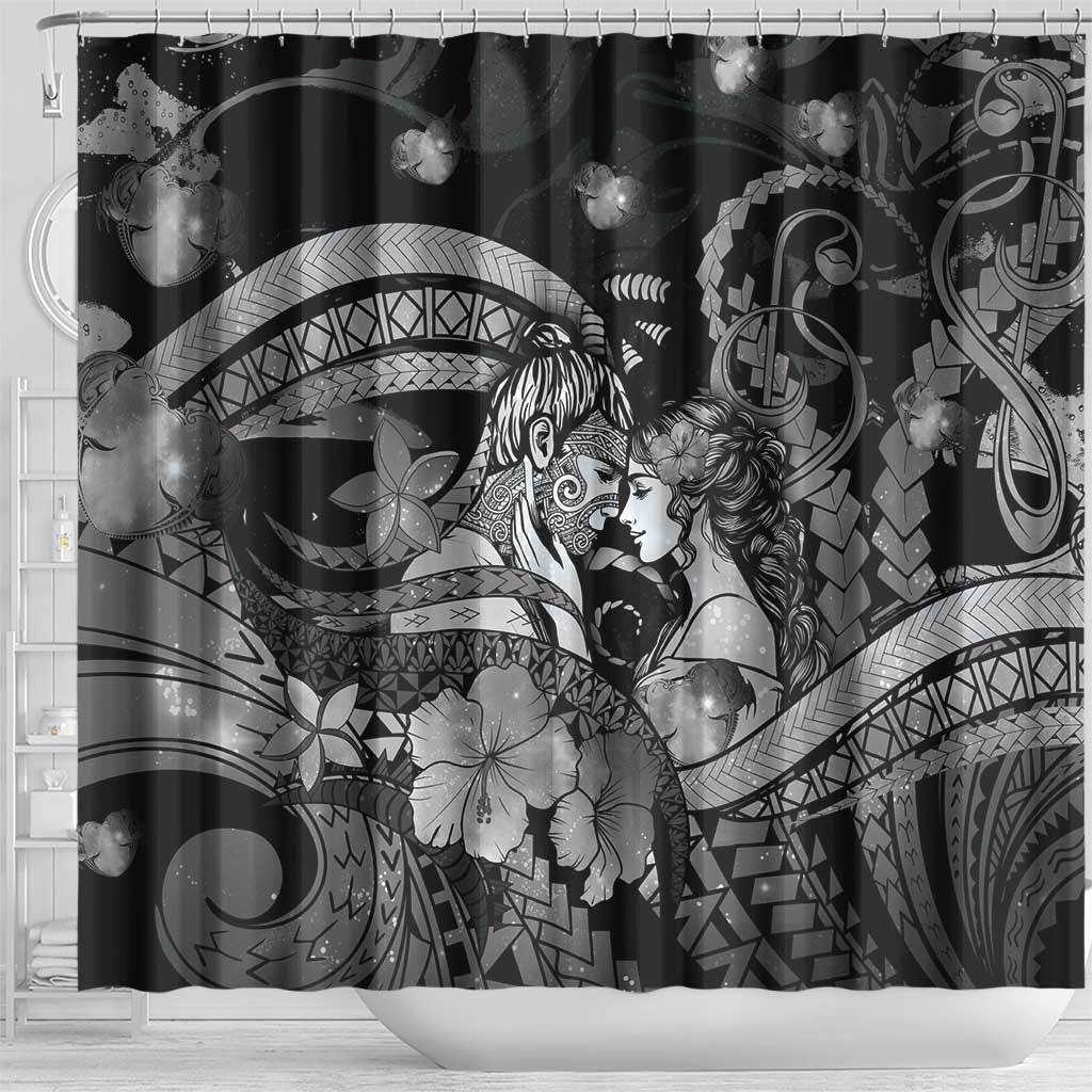 Maori Romantic Valentine Shower Curtain The Hongi Kiss Black Galaxy DT05 - Polynesian Pride
