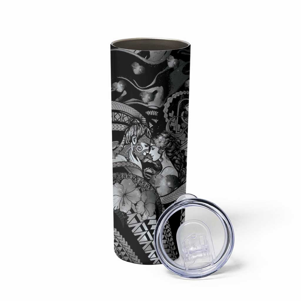 Personalised Maori Romantic Valentine Skinny Tumbler The Hongi Kiss Black Galaxy DT05 - Polynesian Pride
