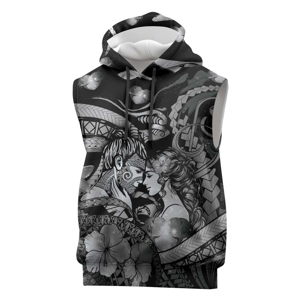 Personalised Maori Romantic Valentine Sleeveless Hoodie The Hongi Kiss Black Galaxy DT05 Black - Polynesian Pride