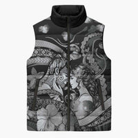 Personalised Maori Romantic Valentine Sleeveless Puffer Jacket The Hongi Kiss Black Galaxy DT05 Unisex Black - Polynesian Pride