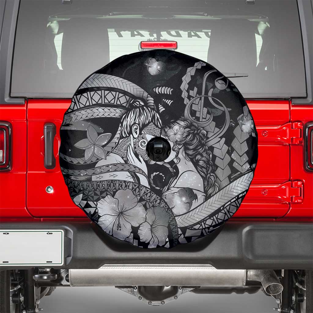 Maori Romantic Valentine Spare Tire Cover The Hongi Kiss Black Galaxy