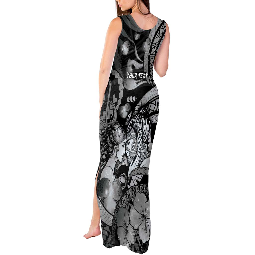 Personalised Maori Romantic Valentine Tank Maxi Dress The Hongi Kiss Black Galaxy DT05 - Polynesian Pride