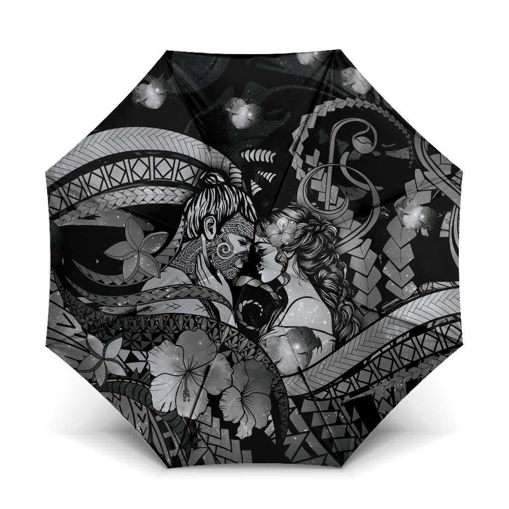Maori Romantic Valentine Umbrella The Hongi Kiss Black Galaxy