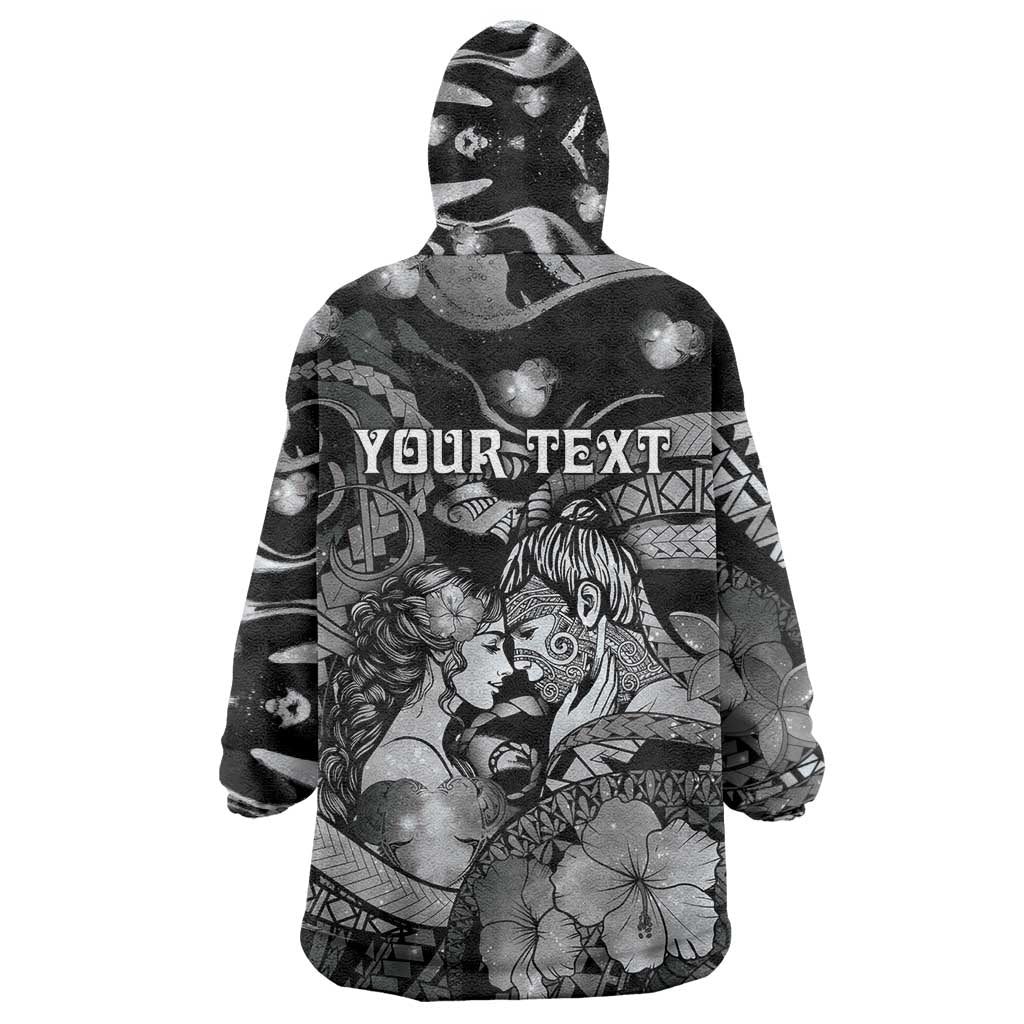 Personalised Maori Romantic Valentine Wearable Blanket Hoodie The Hongi Kiss Black Galaxy DT05 - Polynesian Pride