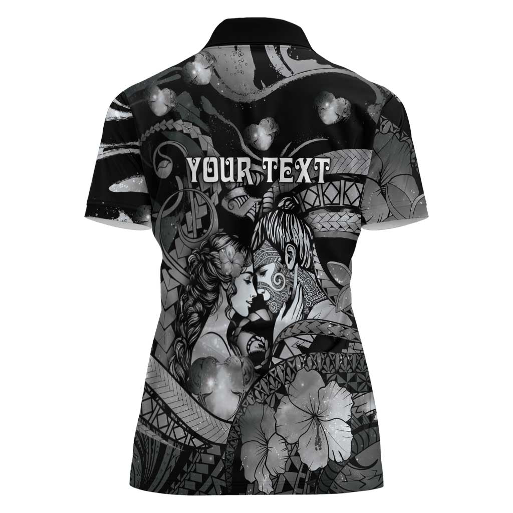 Personalised Maori Romantic Valentine Women Polo Shirt The Hongi Kiss Black Galaxy DT05 - Polynesian Pride