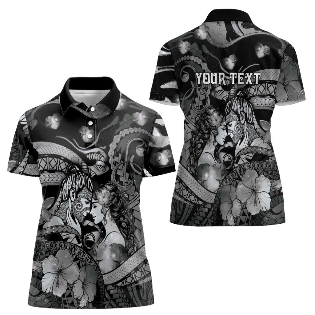 Personalised Maori Romantic Valentine Women Polo Shirt The Hongi Kiss Black Galaxy DT05 - Polynesian Pride