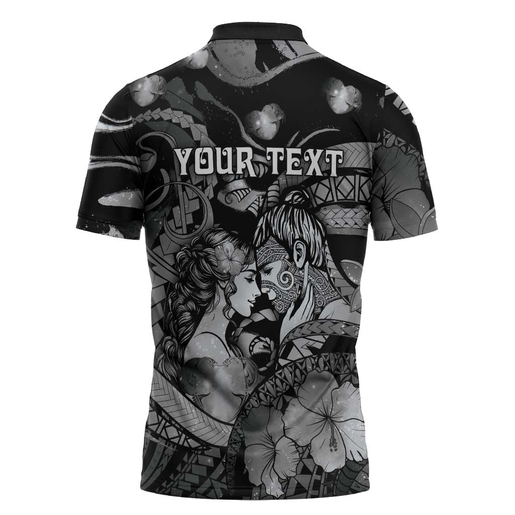 Personalised Maori Romantic Valentine Zipper Polo Shirt The Hongi Kiss Black Galaxy DT05 - Polynesian Pride