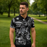 Personalised Maori Romantic Valentine Zipper Polo Shirt The Hongi Kiss Black Galaxy DT05 - Polynesian Pride