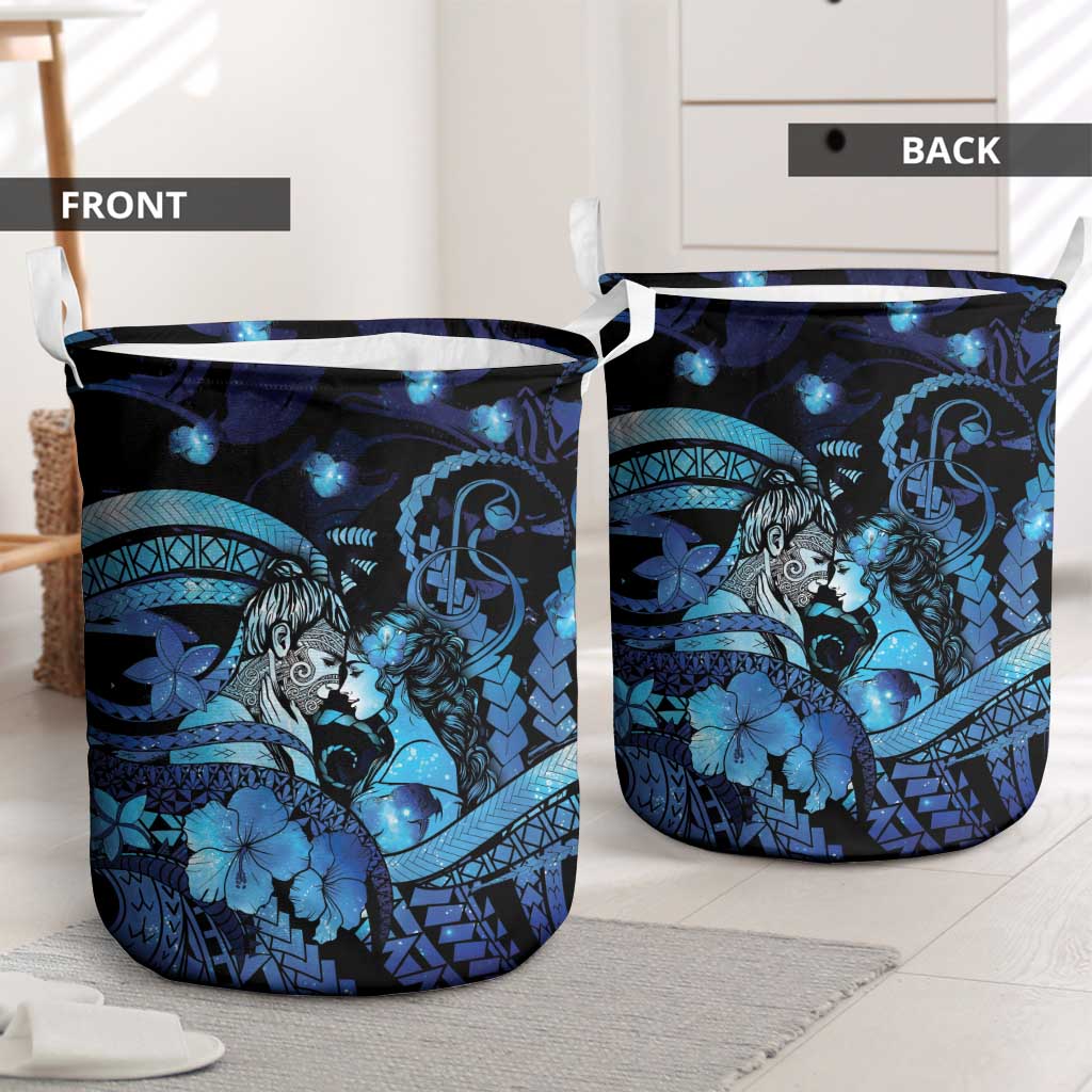 Maori Romantic Valentine Laundry Basket The Hongi Kiss Blue Galaxy