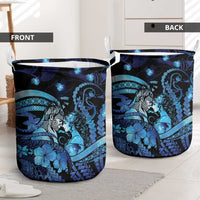 Maori Romantic Valentine Laundry Basket The Hongi Kiss Blue Galaxy