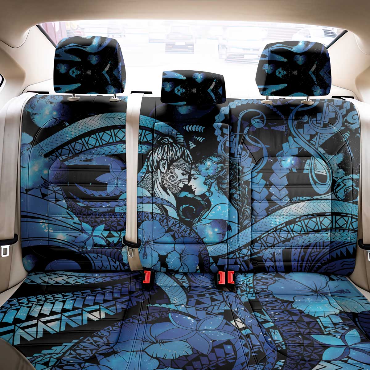 Maori Romantic Valentine Back Car Seat Cover The Hongi Kiss Blue Galaxy DT05 - Polynesian Pride
