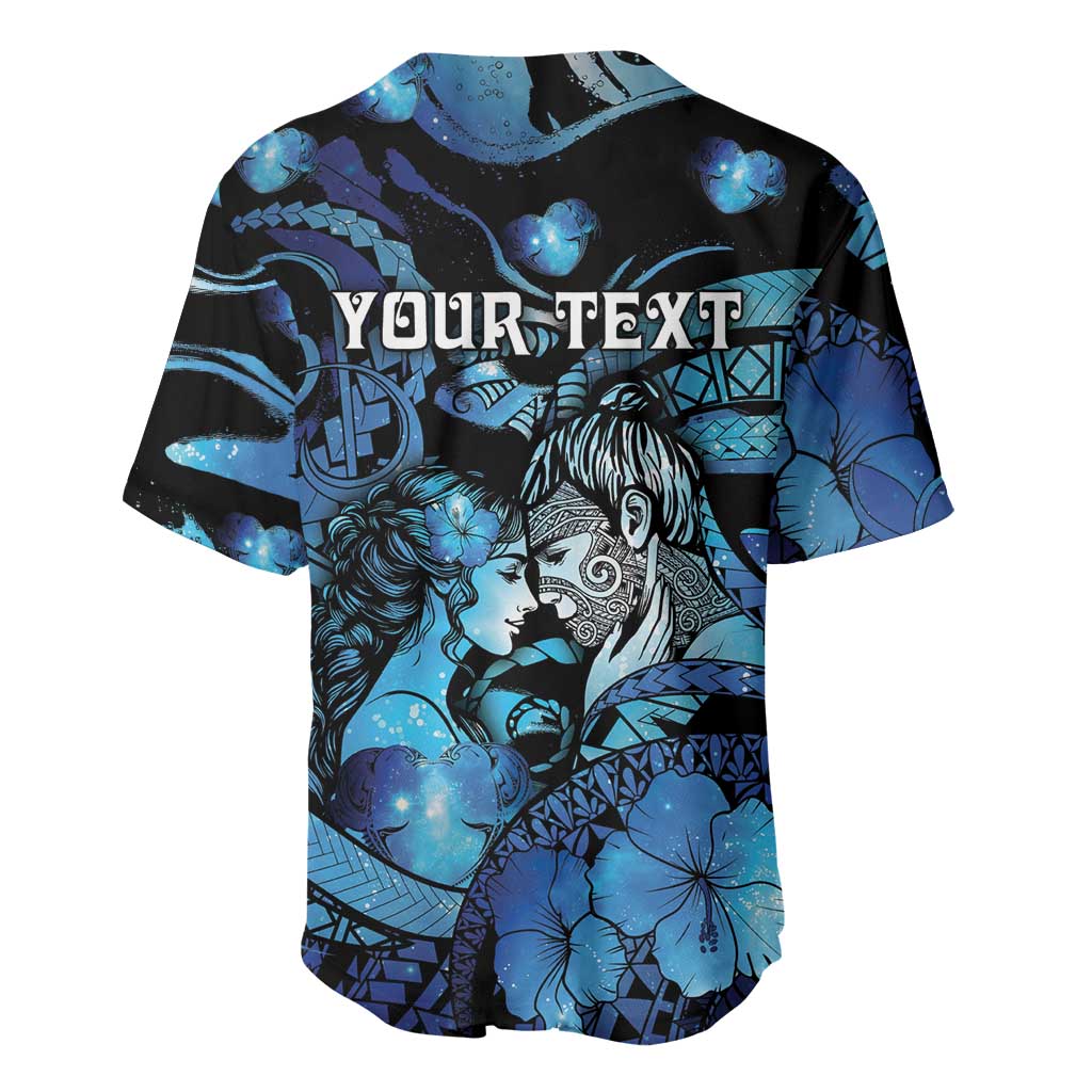 Personalised Maori Romantic Valentine Baseball Jersey The Hongi Kiss Blue Galaxy