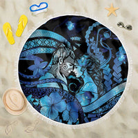 Maori Romantic Valentine Beach Blanket The Hongi Kiss Blue Galaxy