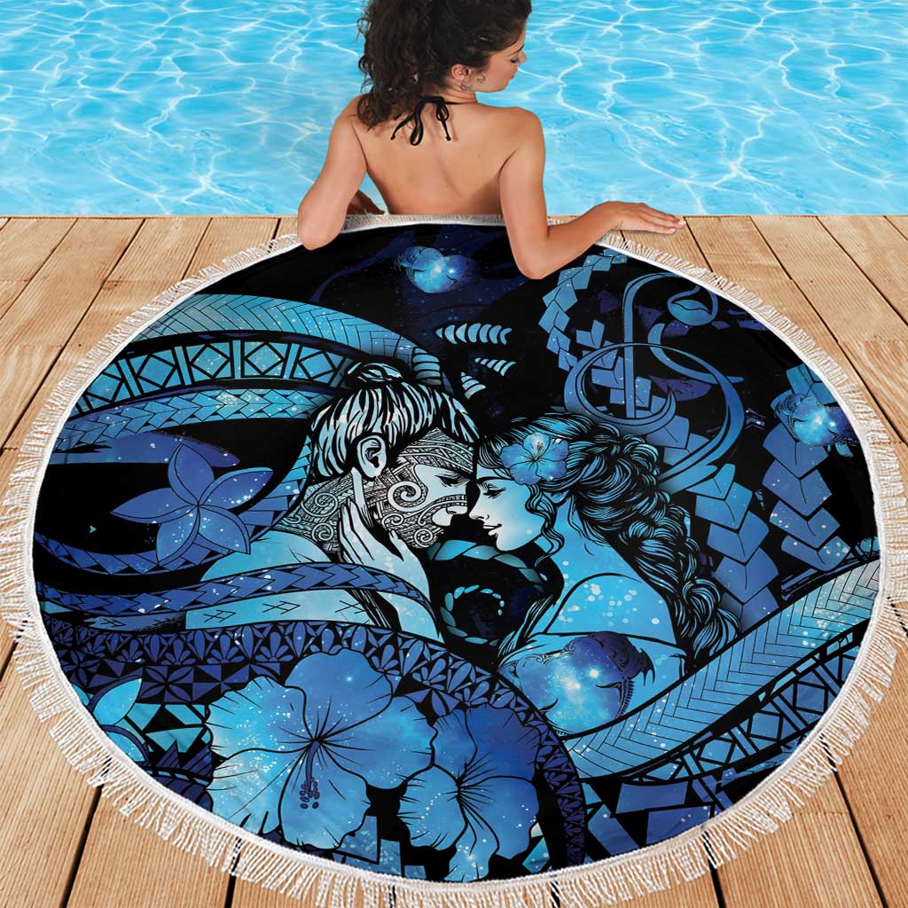 Maori Romantic Valentine Beach Blanket The Hongi Kiss Blue Galaxy