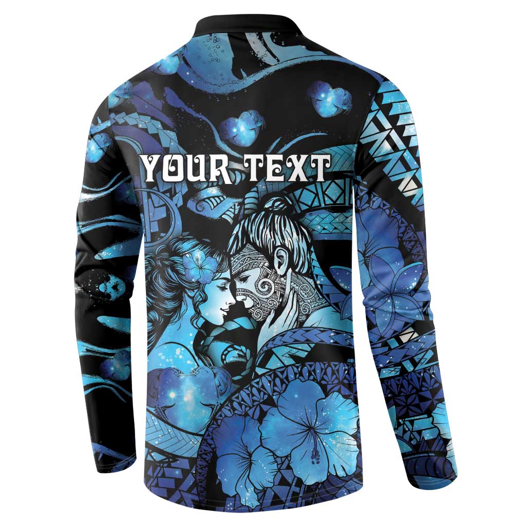 Personalised Maori Romantic Valentine Button Sweatshirt The Hongi Kiss Blue Galaxy