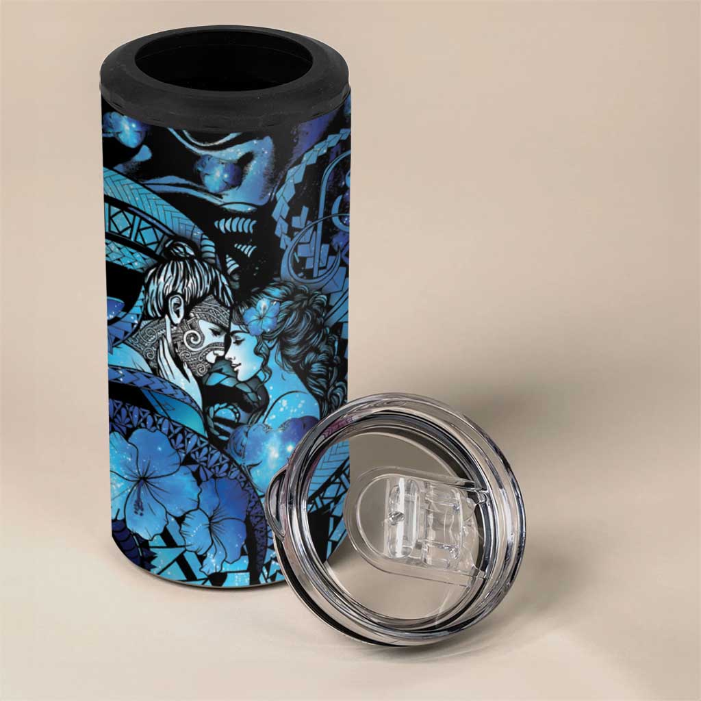 Personalised Maori Romantic Valentine 4 in 1 Can Cooler Tumbler The Hongi Kiss Blue Galaxy DT05 - Polynesian Pride