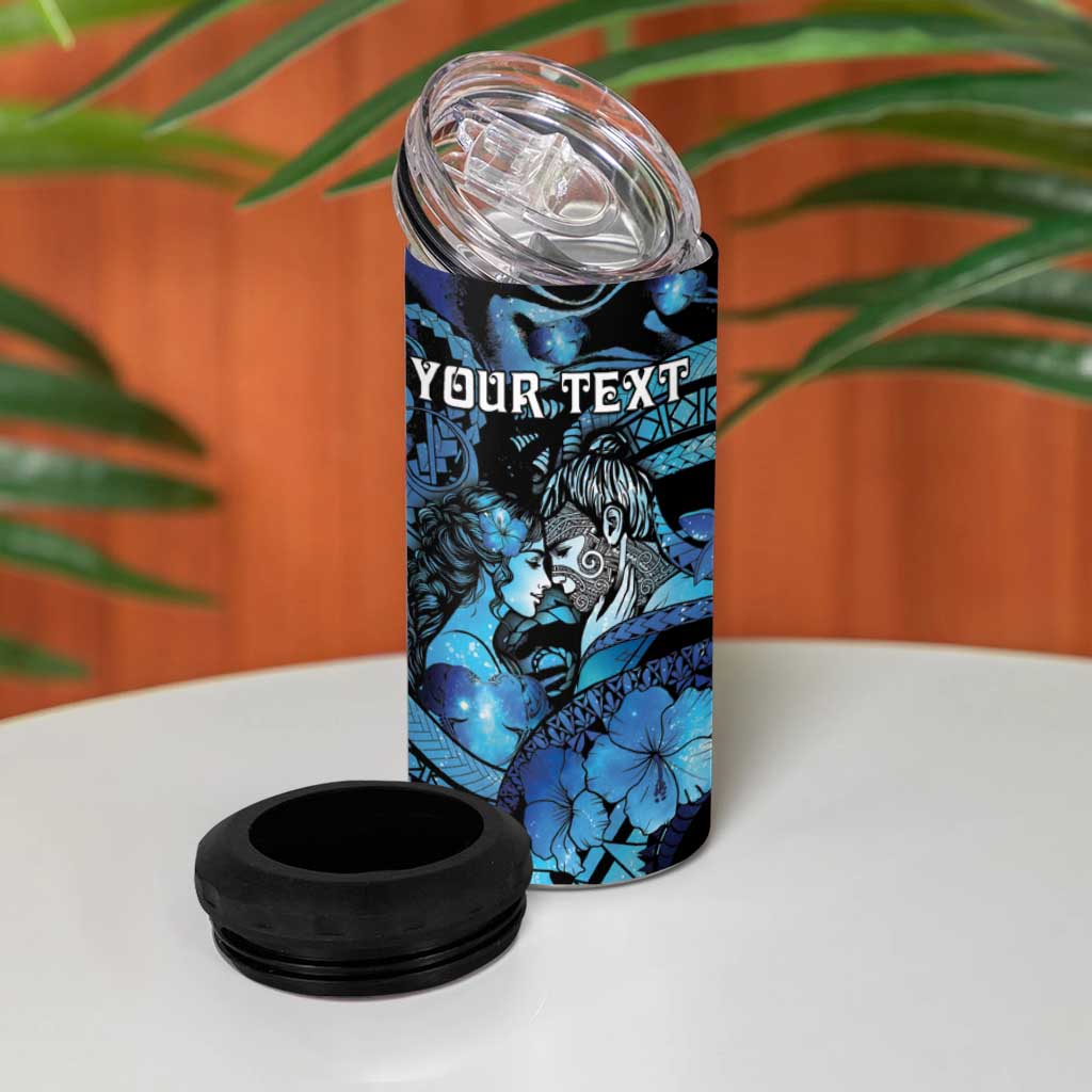 Personalised Maori Romantic Valentine 4 in 1 Can Cooler Tumbler The Hongi Kiss Blue Galaxy DT05 - Polynesian Pride