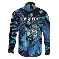 Personalised Maori Romantic Valentine Family Matching Mermaid Dress and Hawaiian Shirt The Hongi Kiss Blue Galaxy DT05 - Polynesian Pride