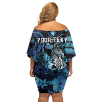 Personalised Maori Romantic Valentine Family Matching Off Shoulder Short Dress and Hawaiian Shirt The Hongi Kiss Blue Galaxy DT05 - Polynesian Pride