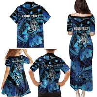 Personalised Maori Romantic Valentine Family Matching Puletasi and Hawaiian Shirt The Hongi Kiss Blue Galaxy DT05 - Polynesian Pride