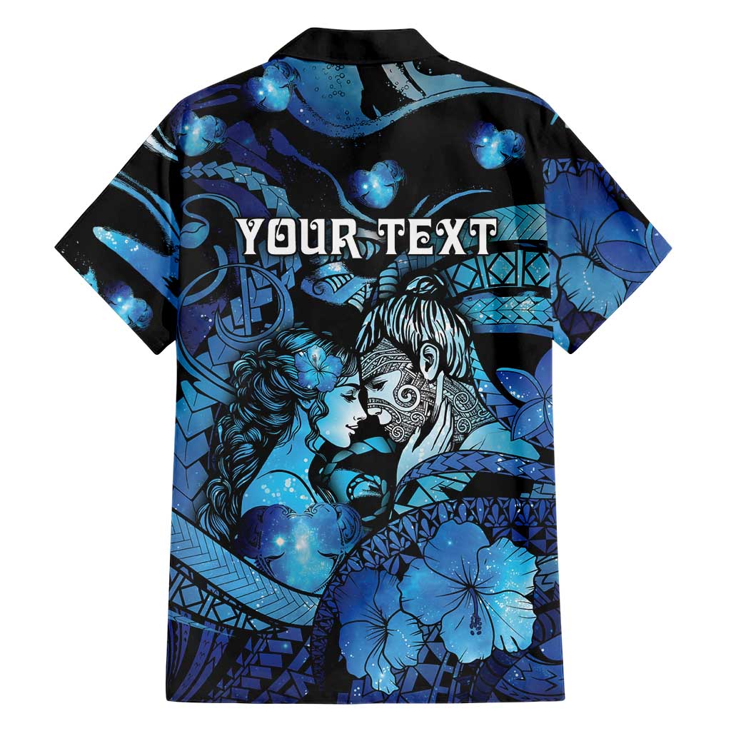 Personalised Maori Romantic Valentine Family Matching Puletasi and Hawaiian Shirt The Hongi Kiss Blue Galaxy DT05 - Polynesian Pride