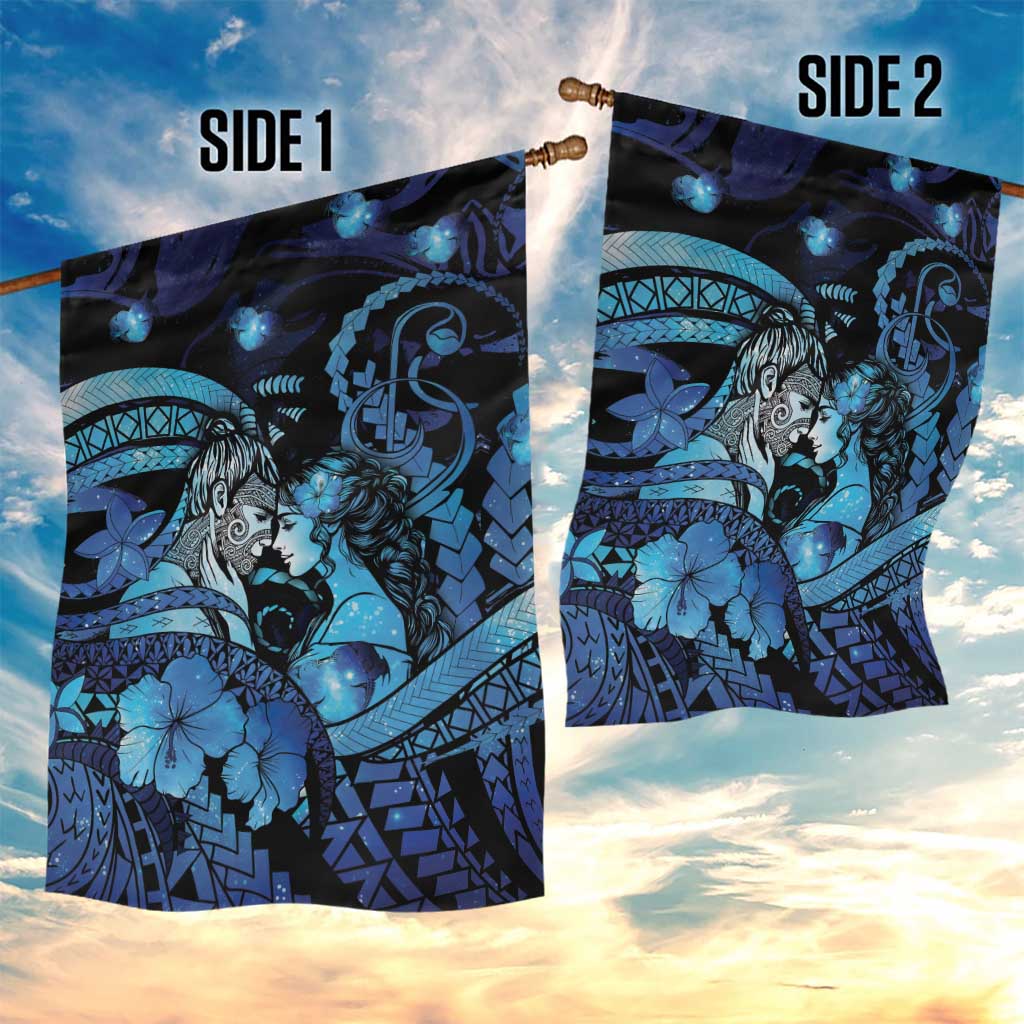 Maori Romantic Valentine Garden Flag The Hongi Kiss Blue Galaxy