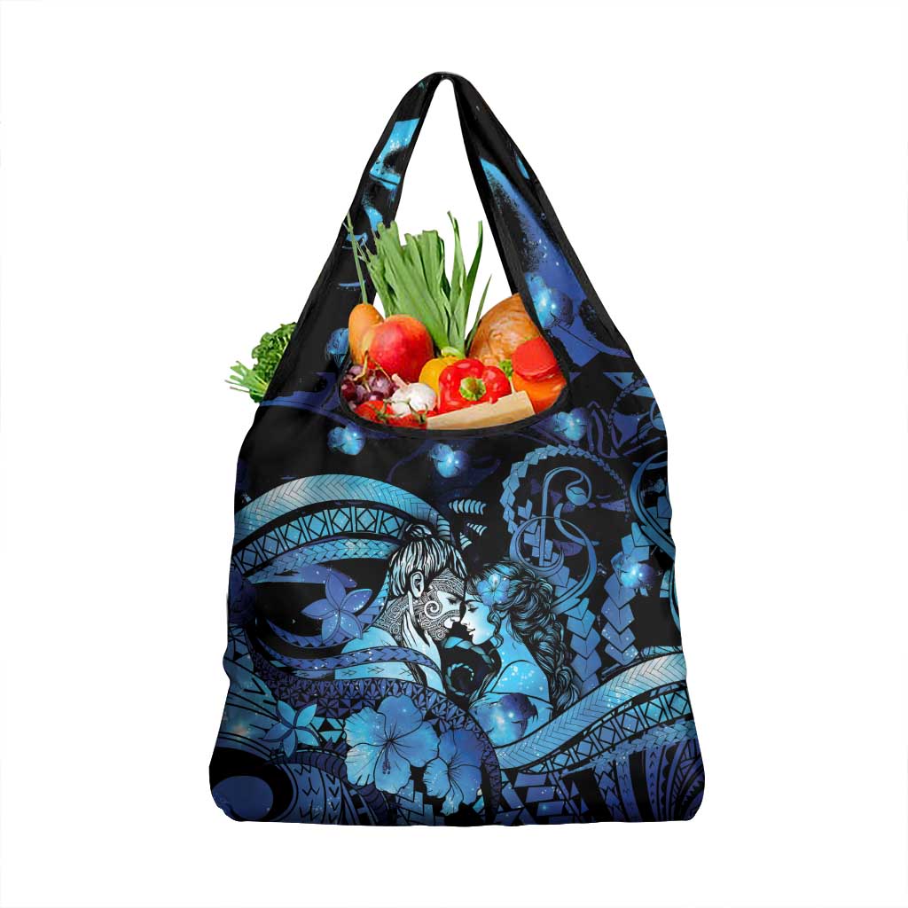 Maori Romantic Valentine Grocery Bag The Hongi Kiss Blue Galaxy