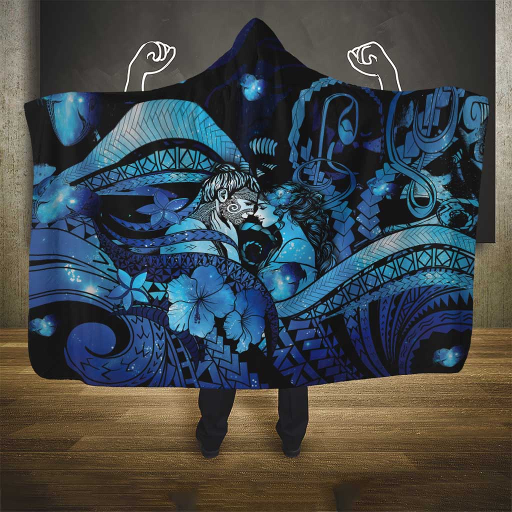Maori Romantic Valentine Hooded Blanket The Hongi Kiss Blue Galaxy DT05 - Polynesian Pride