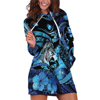 Personalised Maori Romantic Valentine Hoodie Dress The Hongi Kiss Blue Galaxy DT05 Blue - Polynesian Pride