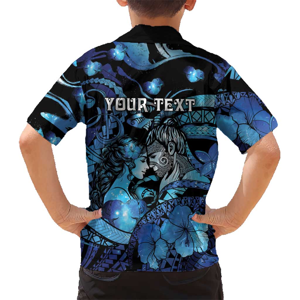 Personalised Maori Romantic Valentine Kid Hawaiian Shirt The Hongi Kiss Blue Galaxy