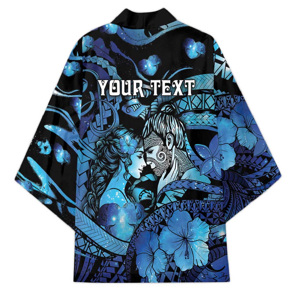 Personalised Maori Romantic Valentine Kimono The Hongi Kiss Blue Galaxy