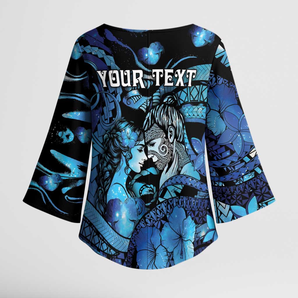 Personalised Maori Romantic Valentine Kimono Sleeve Blouse The Hongi Kiss Blue Galaxy