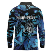 Personalised Maori Romantic Valentine Long Sleeve Polo Shirt The Hongi Kiss Blue Galaxy DT05 - Polynesian Pride