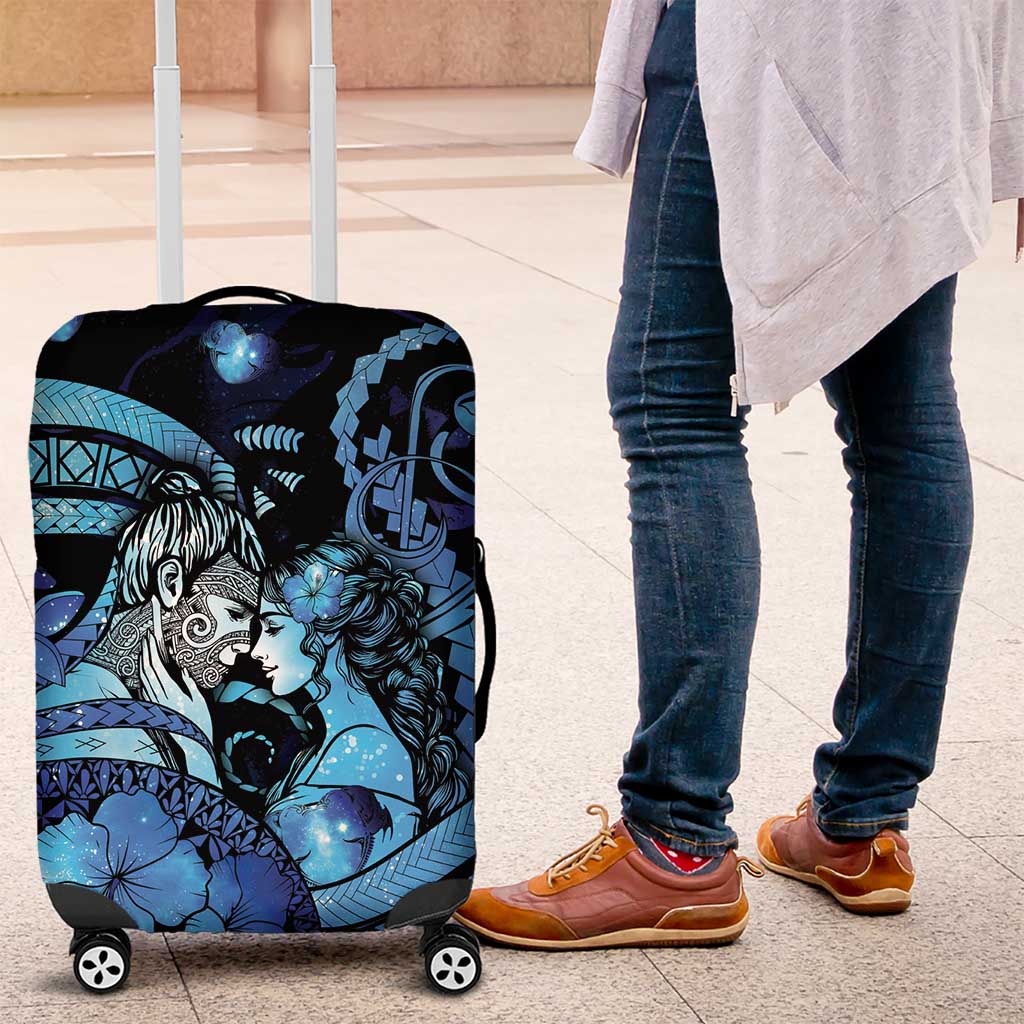 Maori Romantic Valentine Luggage Cover The Hongi Kiss Blue Galaxy