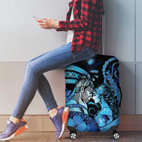 Maori Romantic Valentine Luggage Cover The Hongi Kiss Blue Galaxy