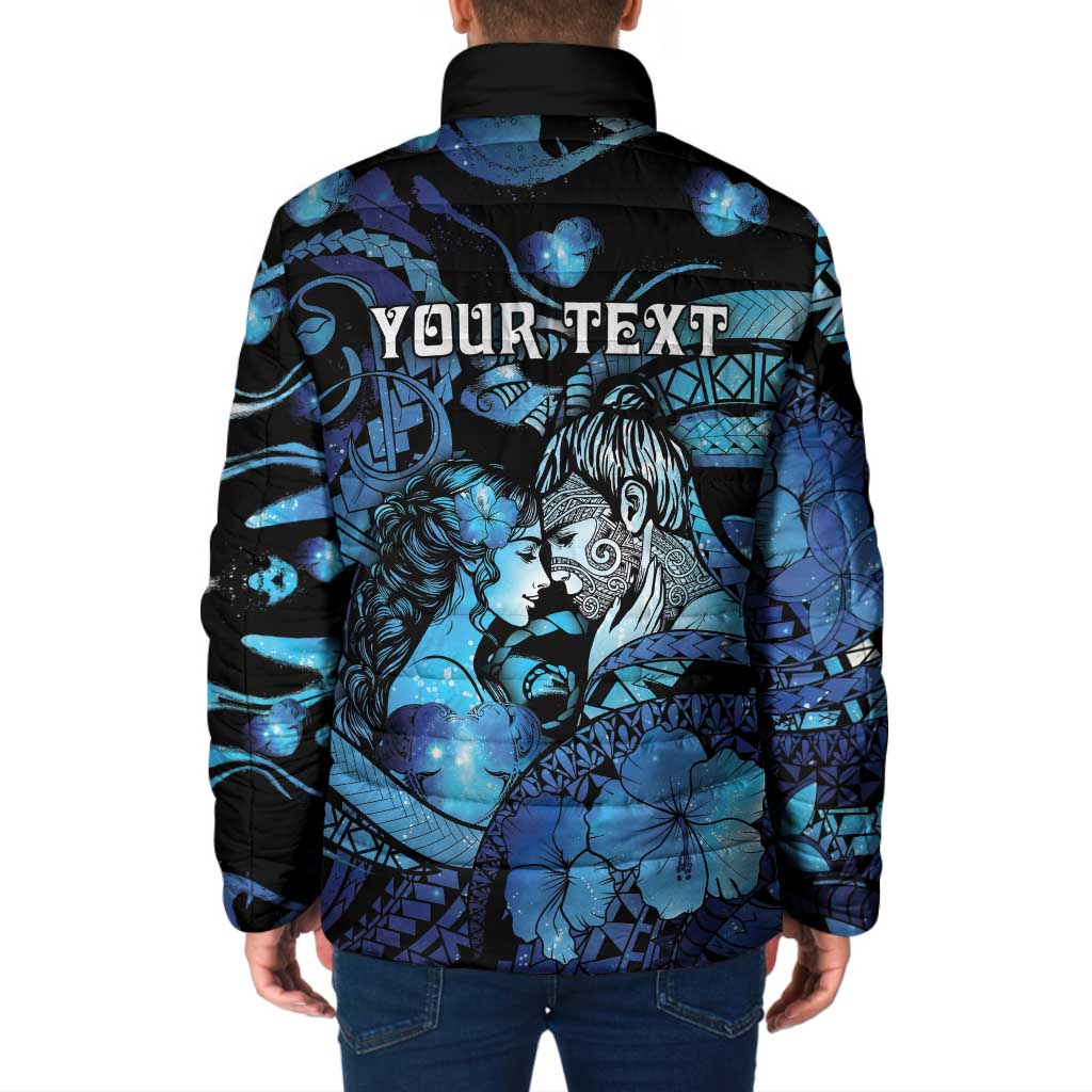 Personalised Maori Romantic Valentine Padded Jacket The Hongi Kiss Blue Galaxy
