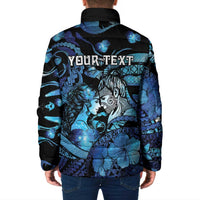 Personalised Maori Romantic Valentine Padded Jacket The Hongi Kiss Blue Galaxy