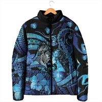 Personalised Maori Romantic Valentine Padded Jacket The Hongi Kiss Blue Galaxy