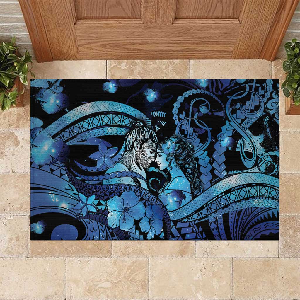 Maori Romantic Valentine Rubber Doormat The Hongi Kiss Blue Galaxy