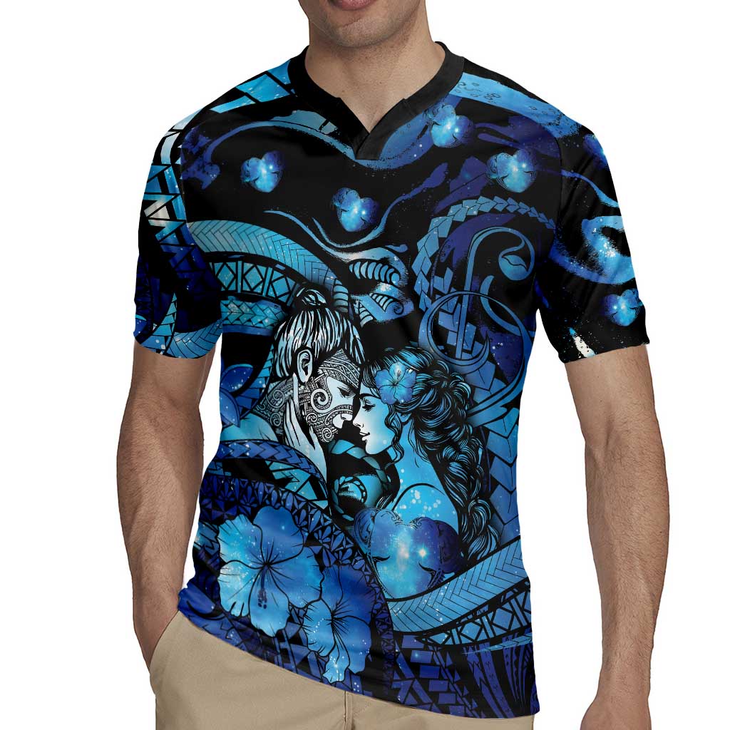 Personalised Maori Romantic Valentine Rugby Jersey The Hongi Kiss Blue Galaxy