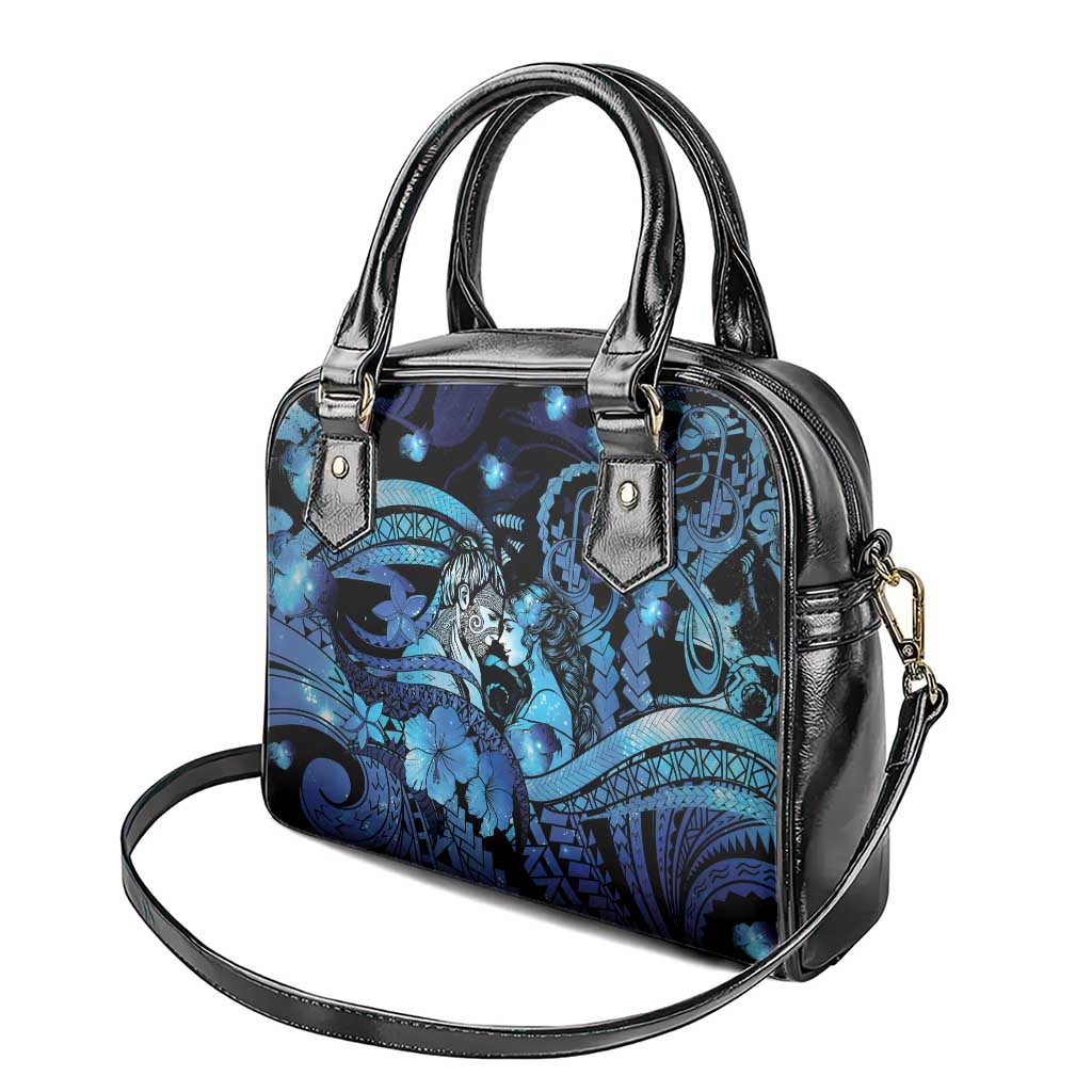 Maori Romantic Valentine Shoulder Handbag The Hongi Kiss Blue Galaxy