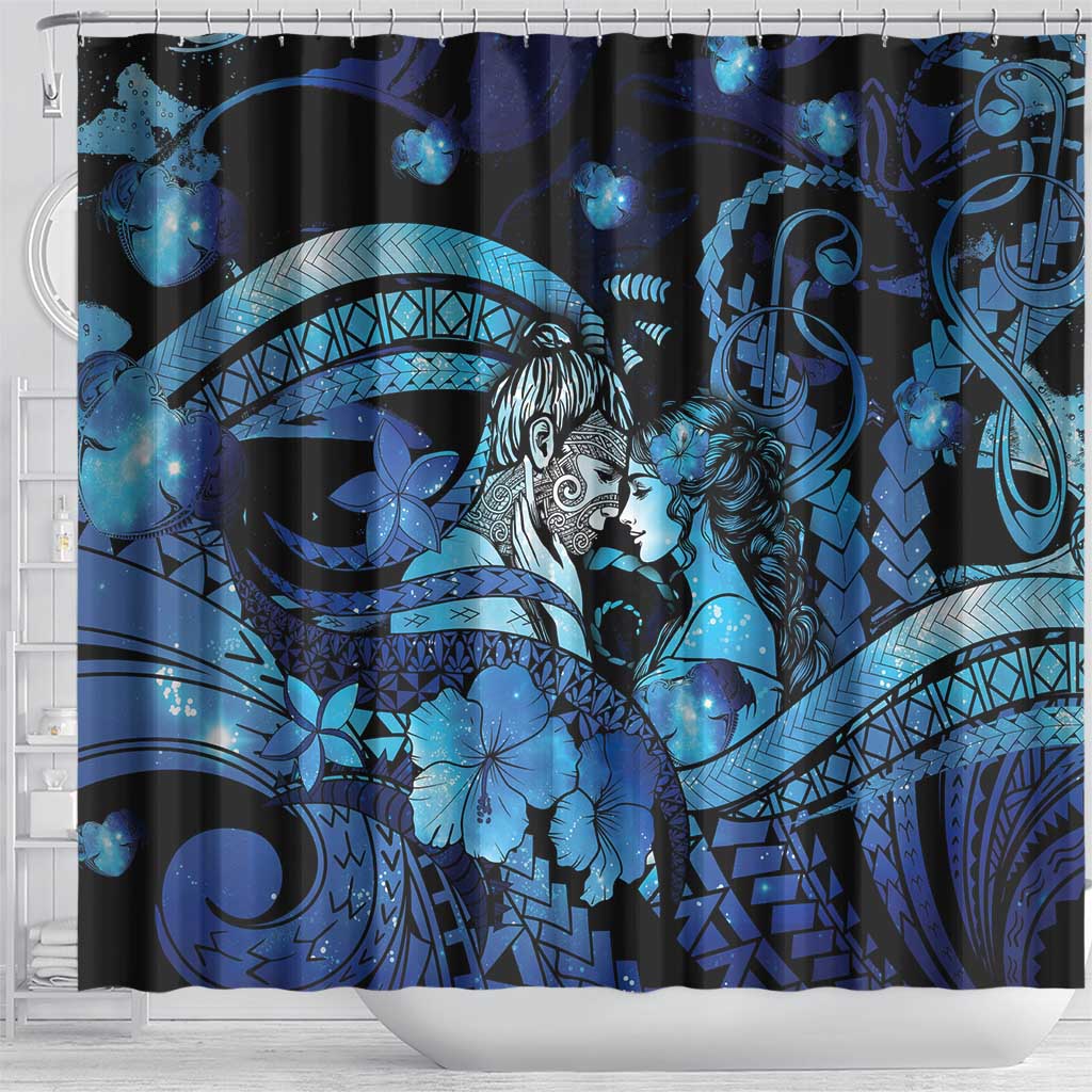Maori Romantic Valentine Shower Curtain The Hongi Kiss Blue Galaxy