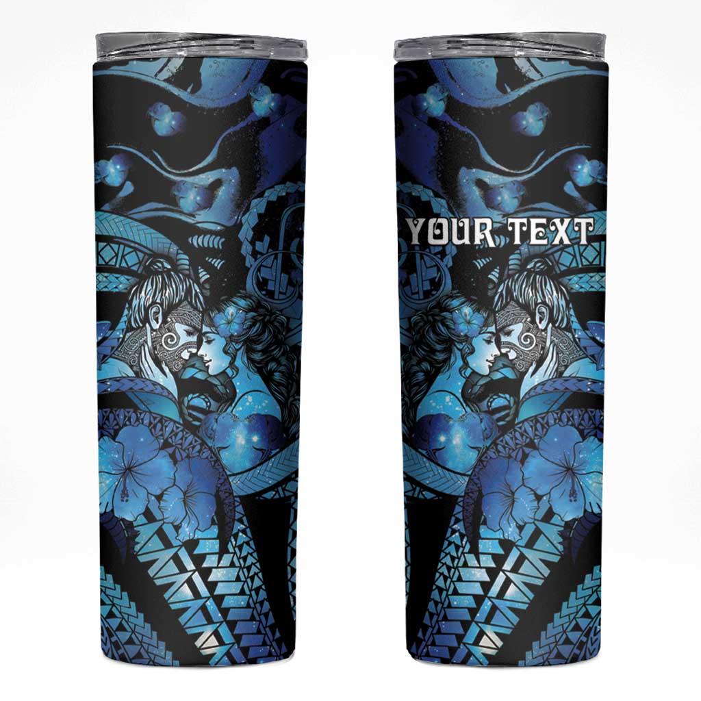 Personalised Maori Romantic Valentine Skinny Tumbler The Hongi Kiss Blue Galaxy DT05 Blue - Polynesian Pride