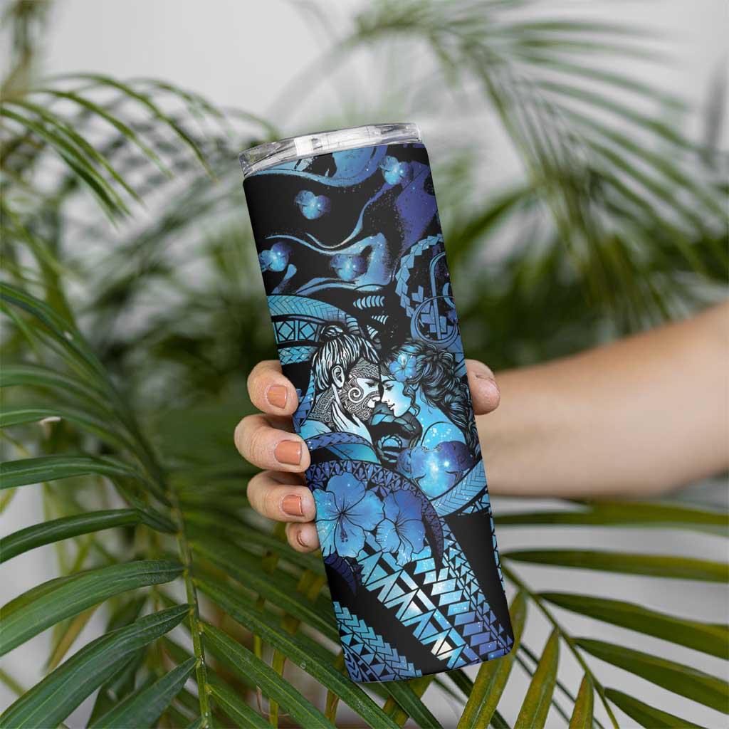 Personalised Maori Romantic Valentine Skinny Tumbler The Hongi Kiss Blue Galaxy DT05 - Polynesian Pride